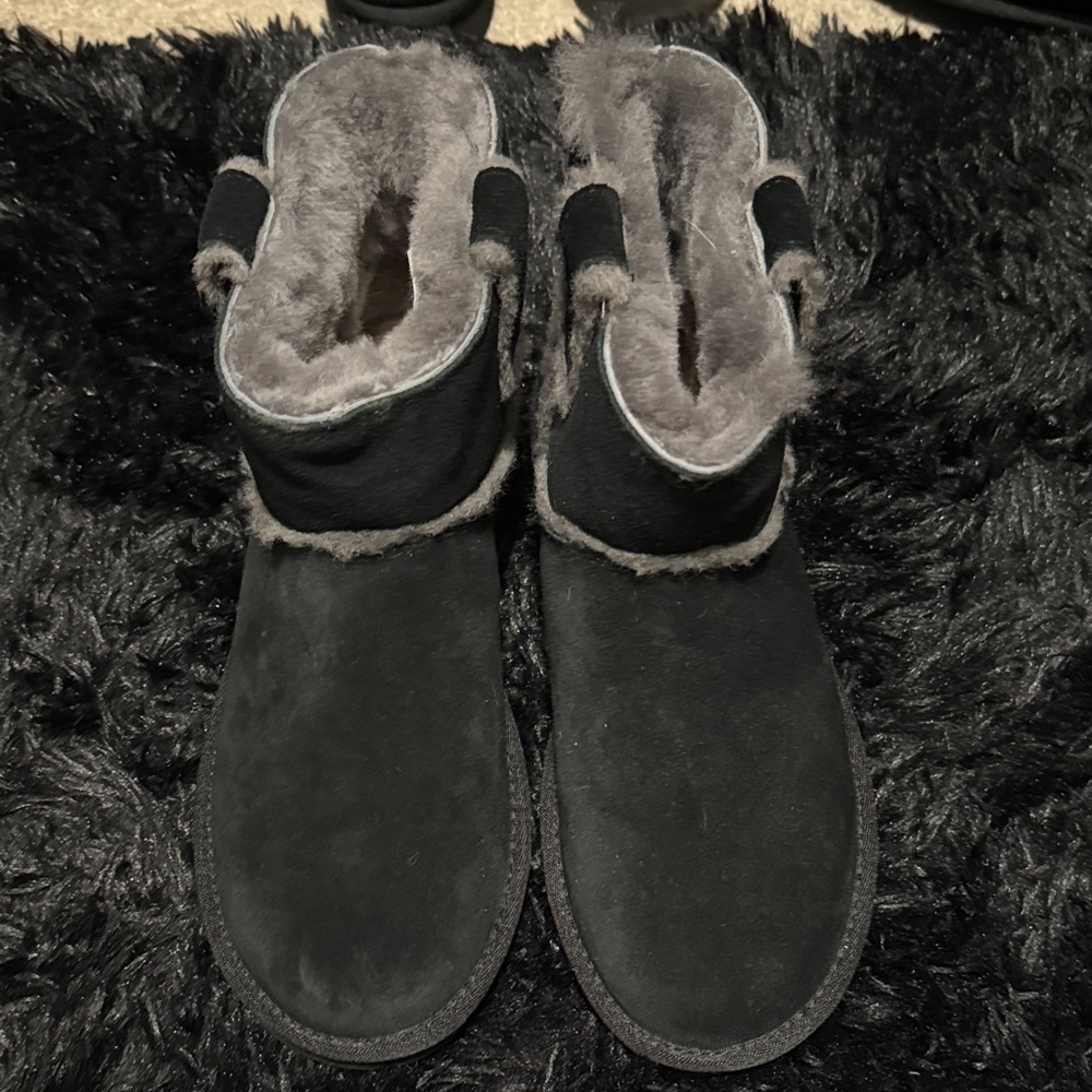 UGG Black MINI Winter Boots with Gray Fur